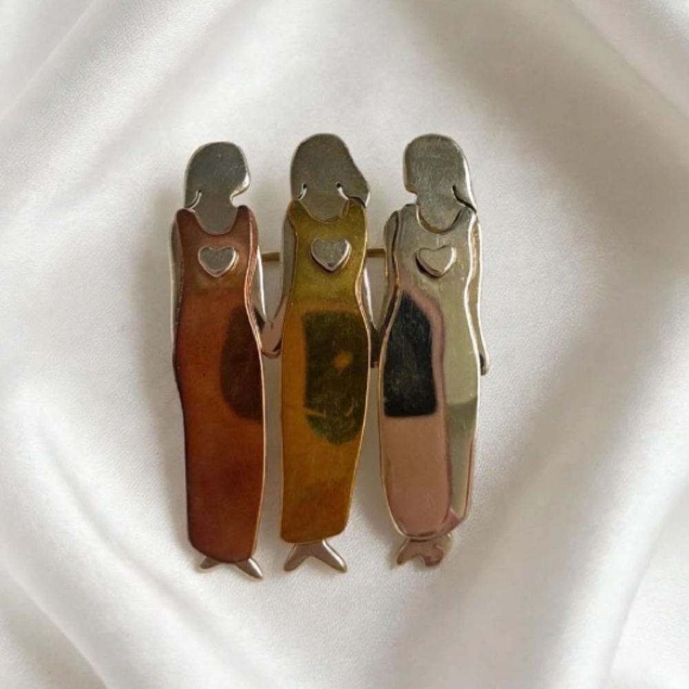 FAR FETCHED FRIENDS Sisters 3 Women  Copper, Sterling Silver And Brass “Signed”